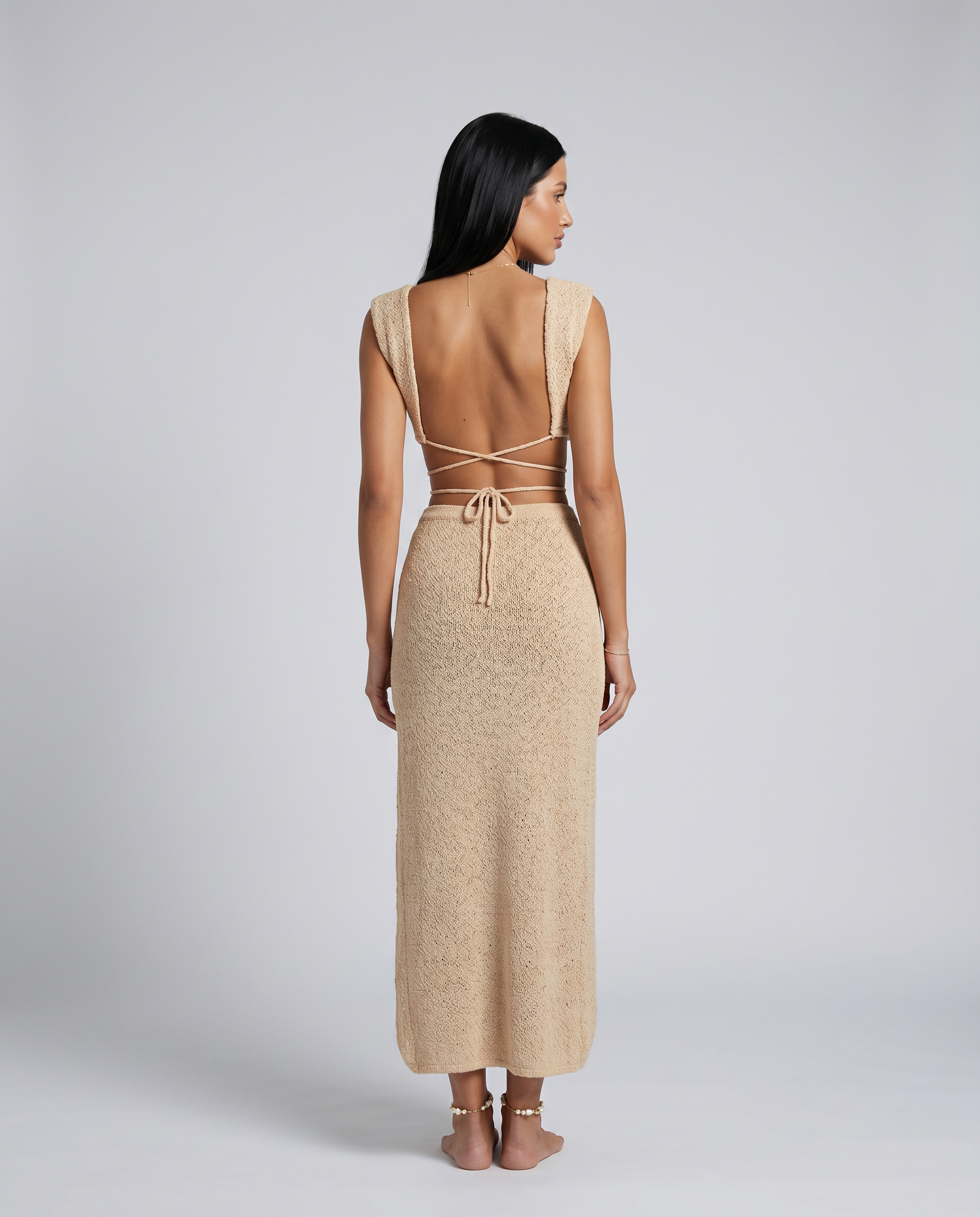 Lace-Up Crop Top Wrap Maxi Set
