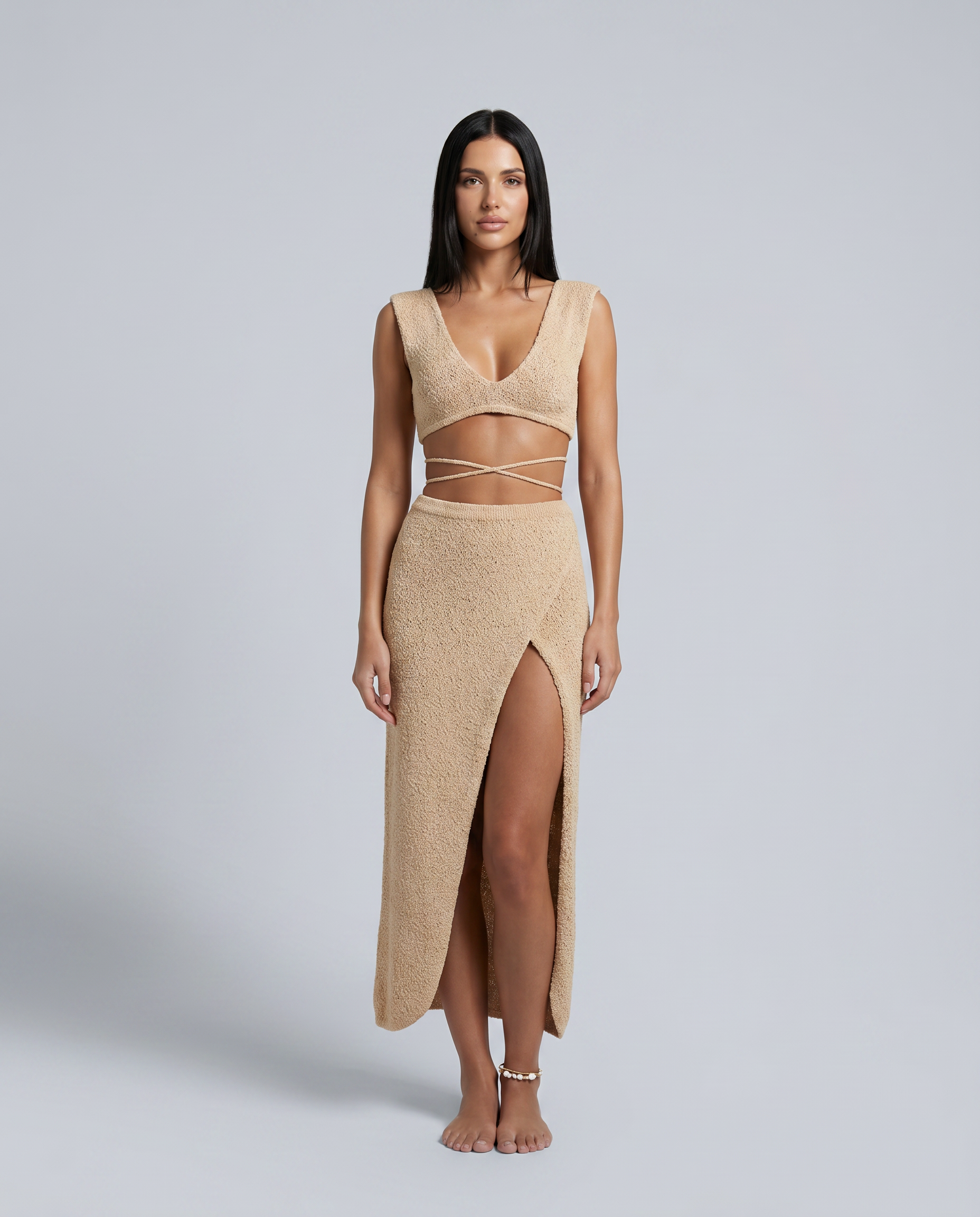 Lace-Up Crop Top Wrap Maxi Set