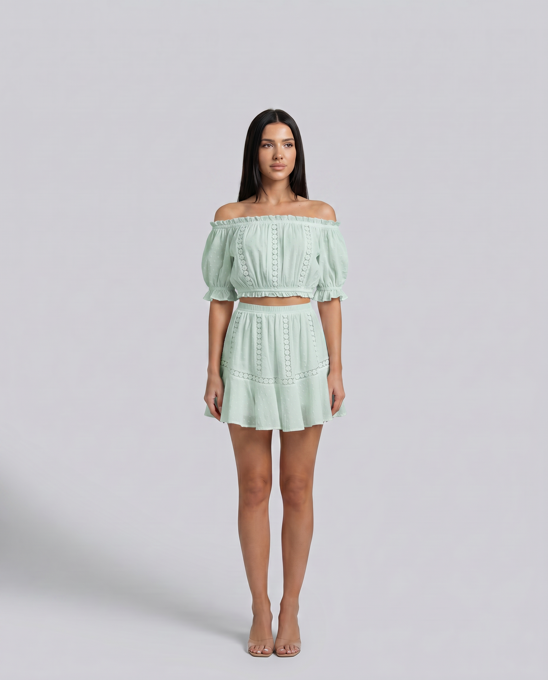 Puff Sleeve Top Flared Mini Set