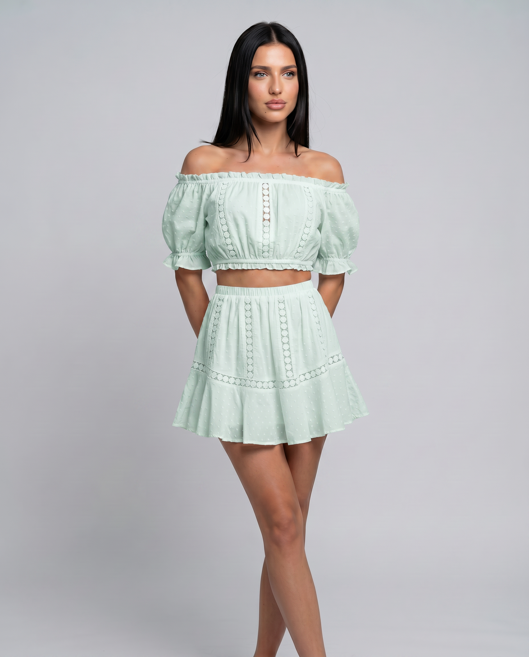 Puff Sleeve Top Flared Mini Set