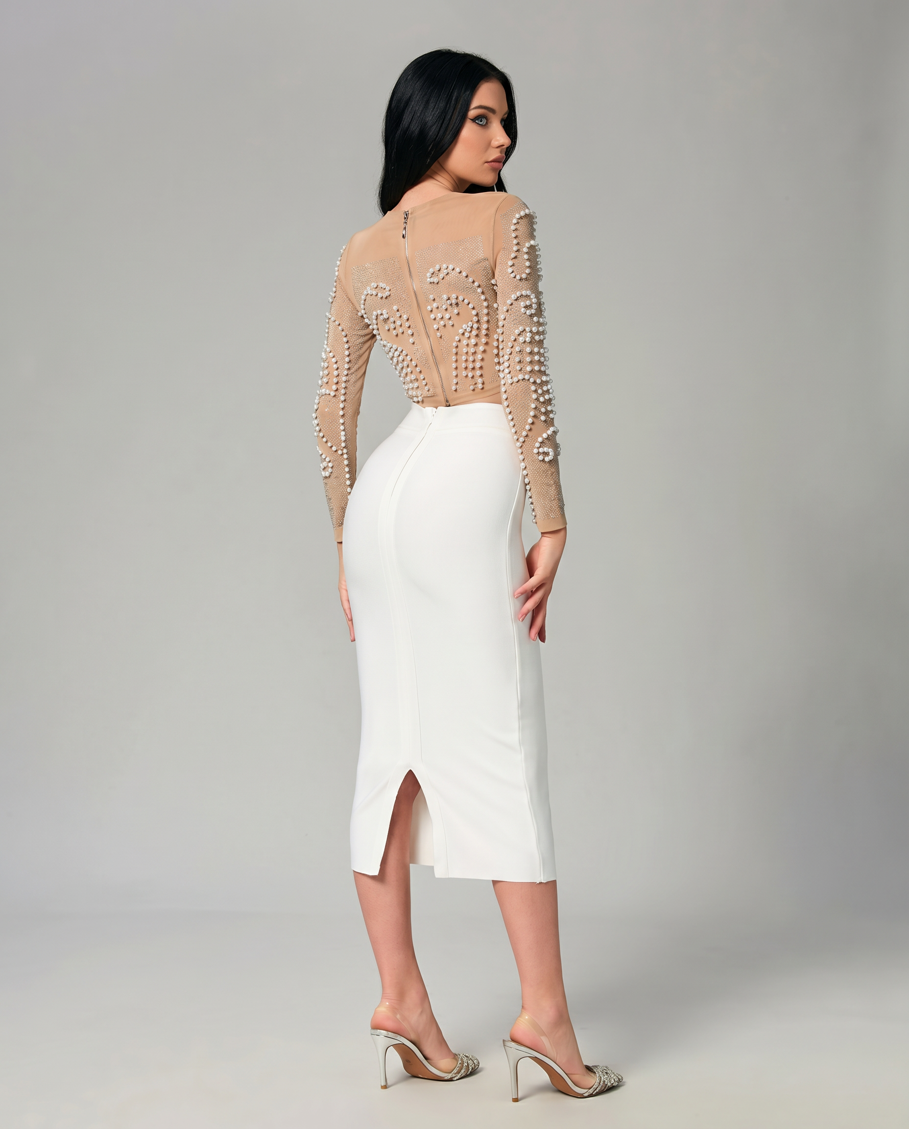 Pearl Mesh Top Pencil Midi Set