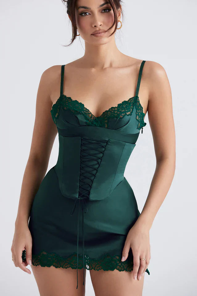 Lace-Trim Corset Mini Slip Dress