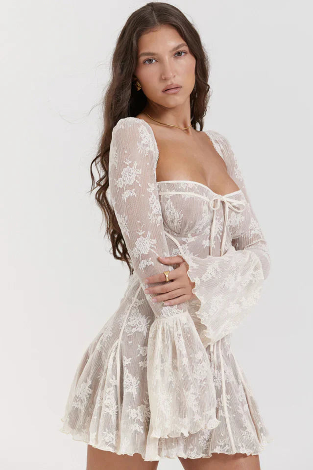 Floral Lace Bell Sleeve Mini Dress