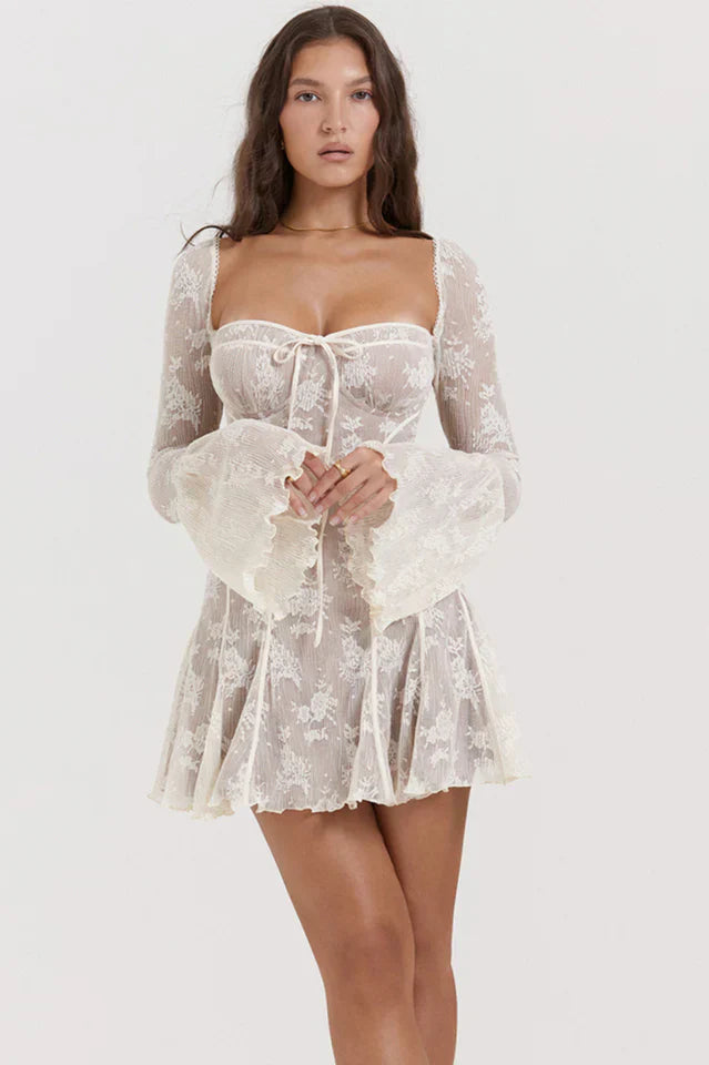 Floral Lace Bell Sleeve Mini Dress