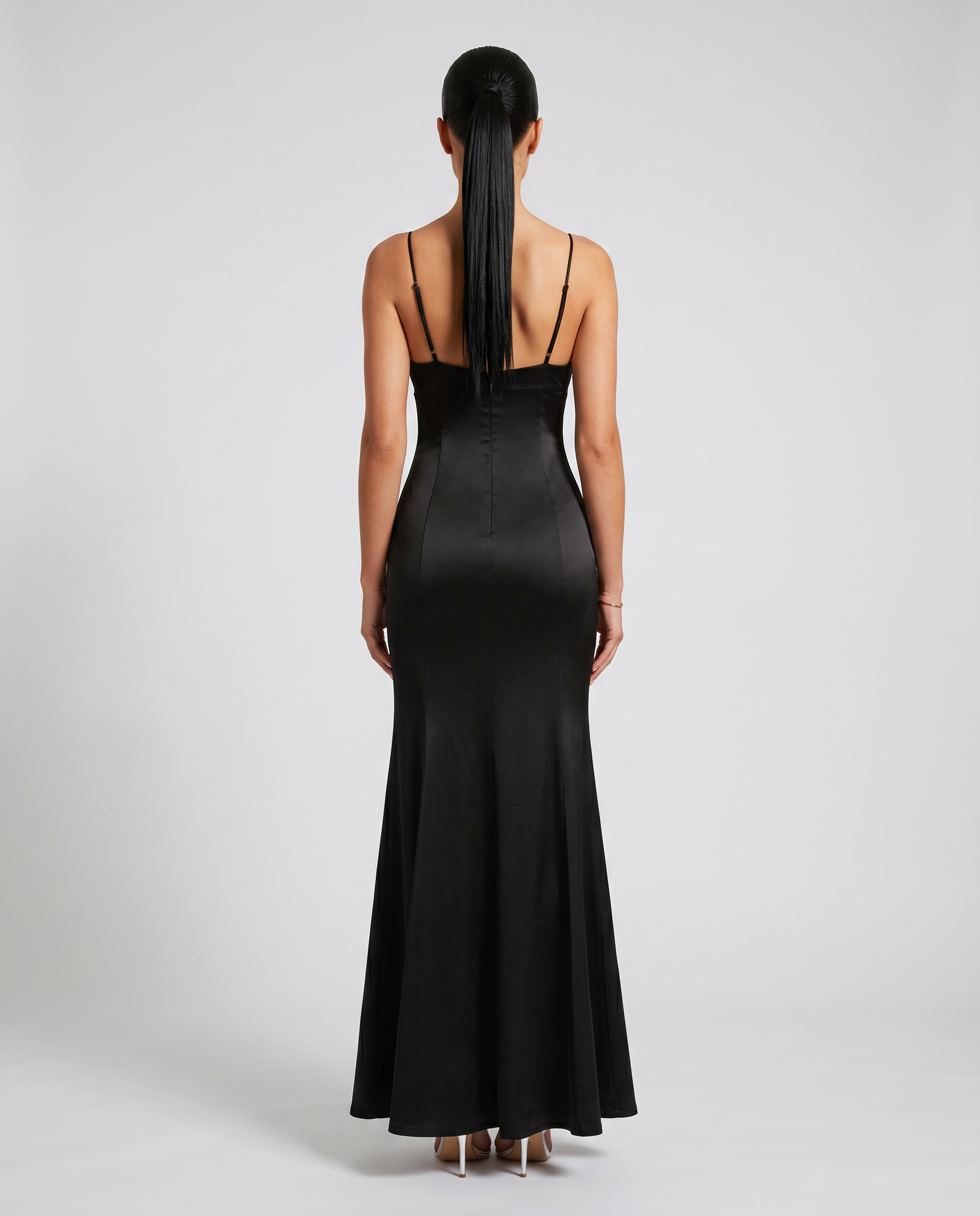 Satin Bow High Slit Maxi Dress