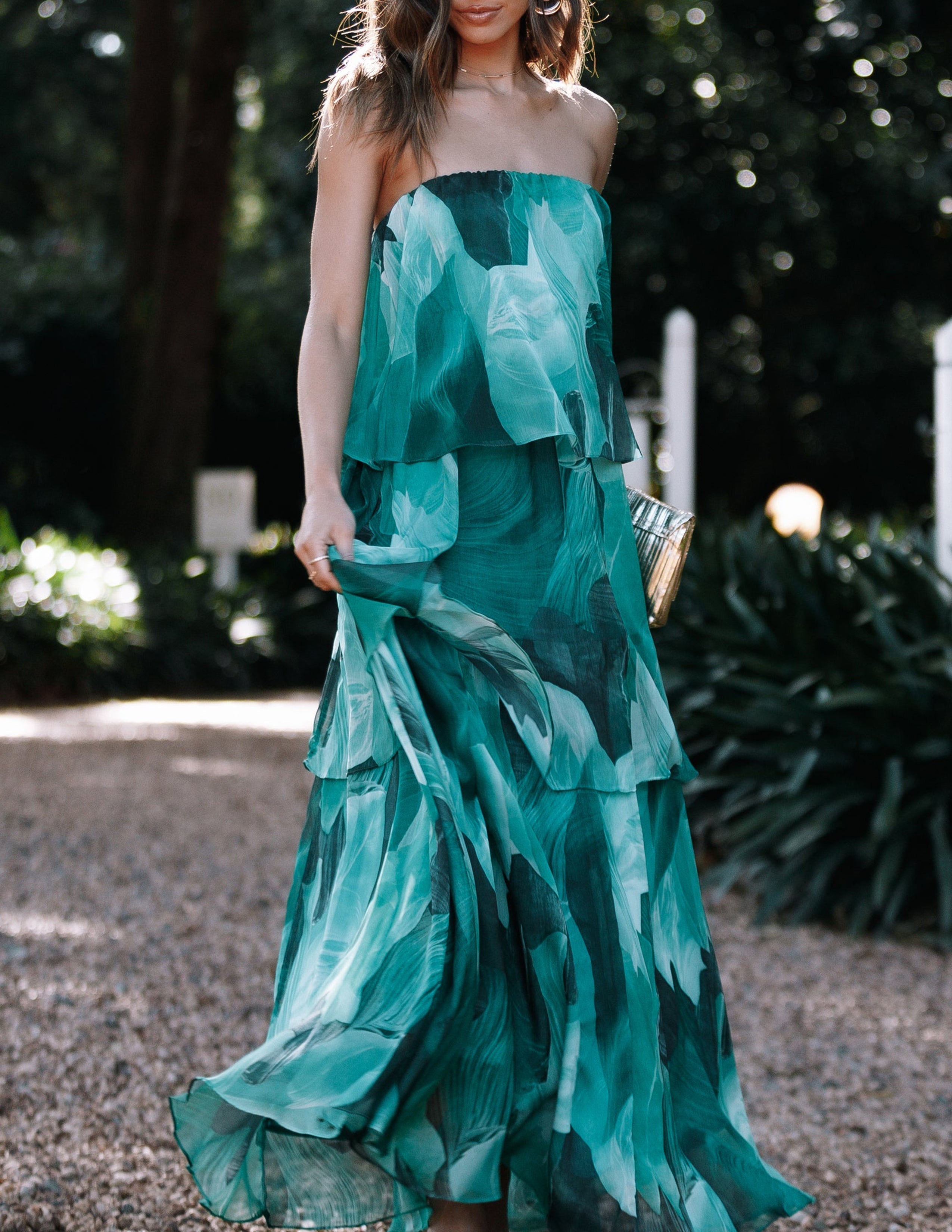 Green Floral Tiered Maxi Dress