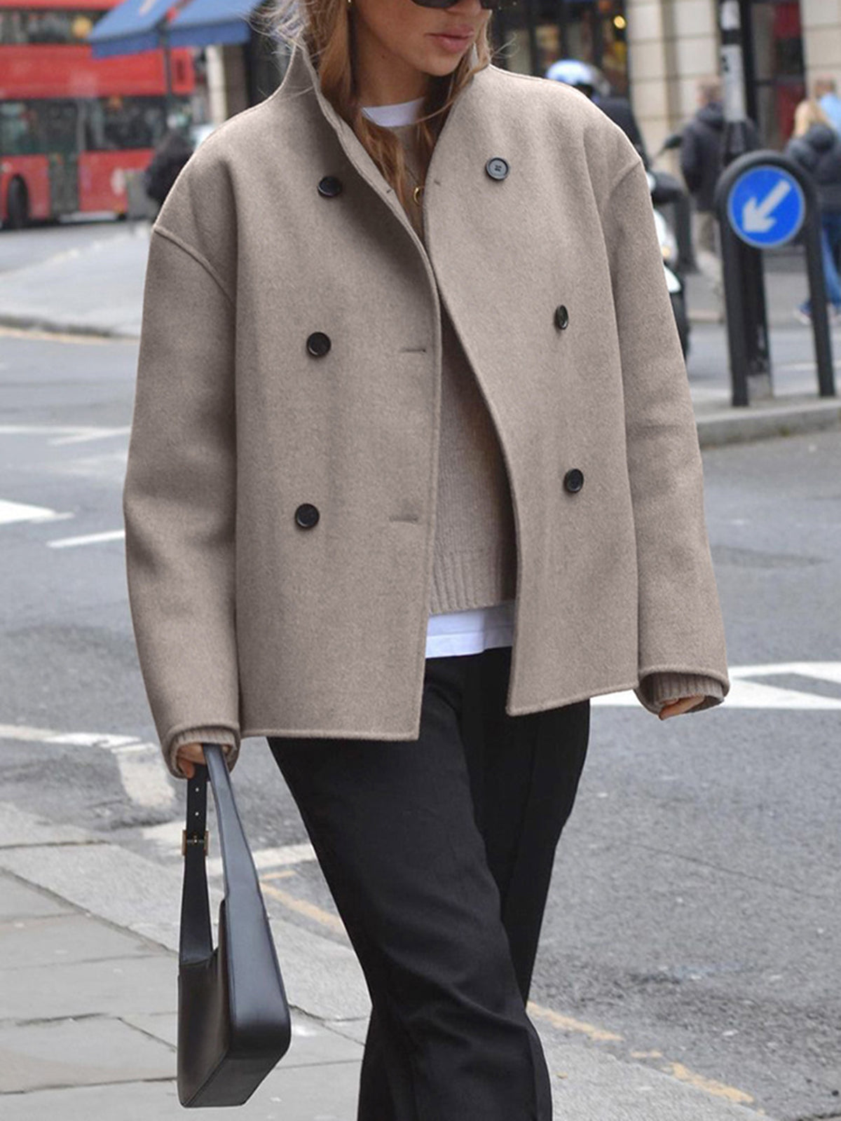 Cropped Double Breasted Wool Coat