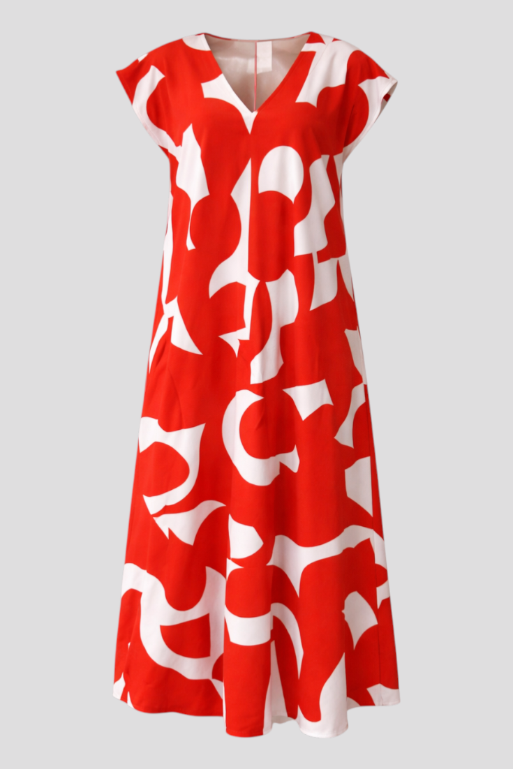 Abstract Print V-Neck Maxi Dress