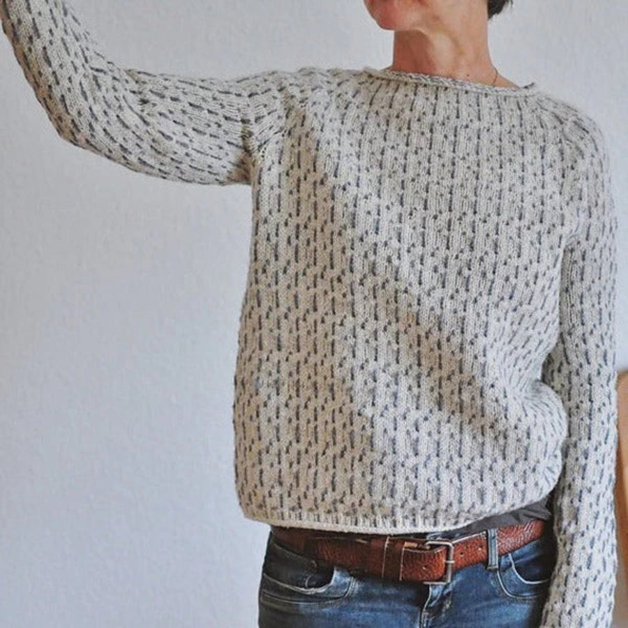 Marled Open-Stitch Boat-Neck Sweater