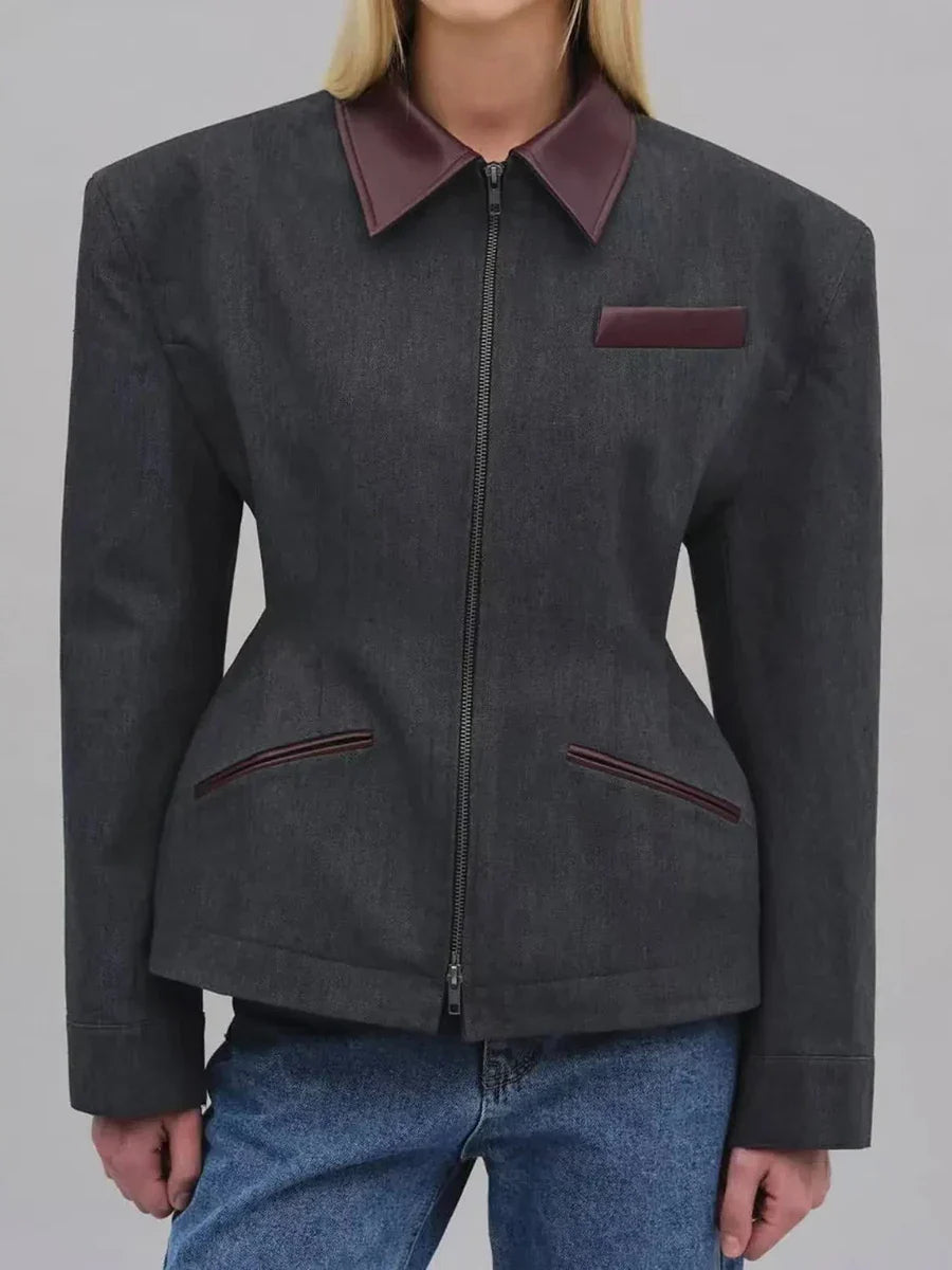 Contrast Collar Tailored Zip Jacket
