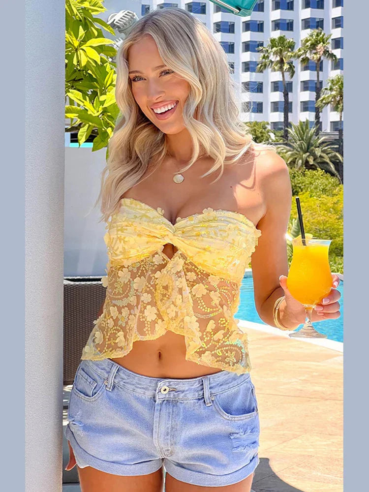 Butterfly Lace Bandeau Bow Top