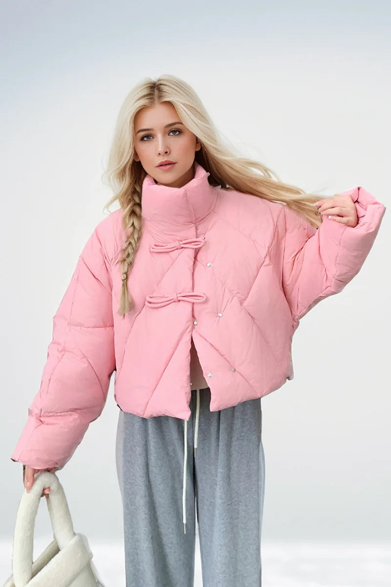 Cropped Bow Puffer Jacket