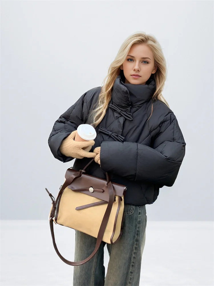 Cropped Bow Puffer Jacket