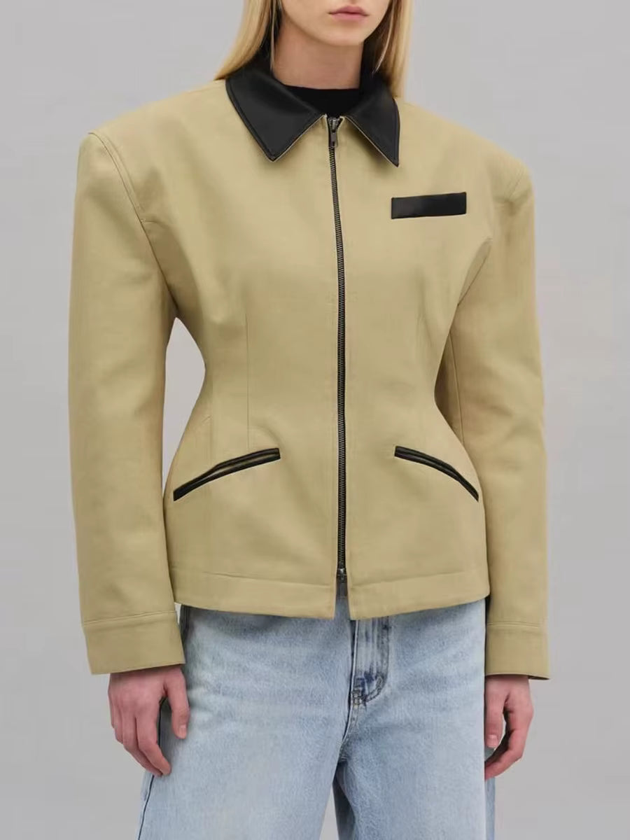Contrast Collar Tailored Zip Jacket