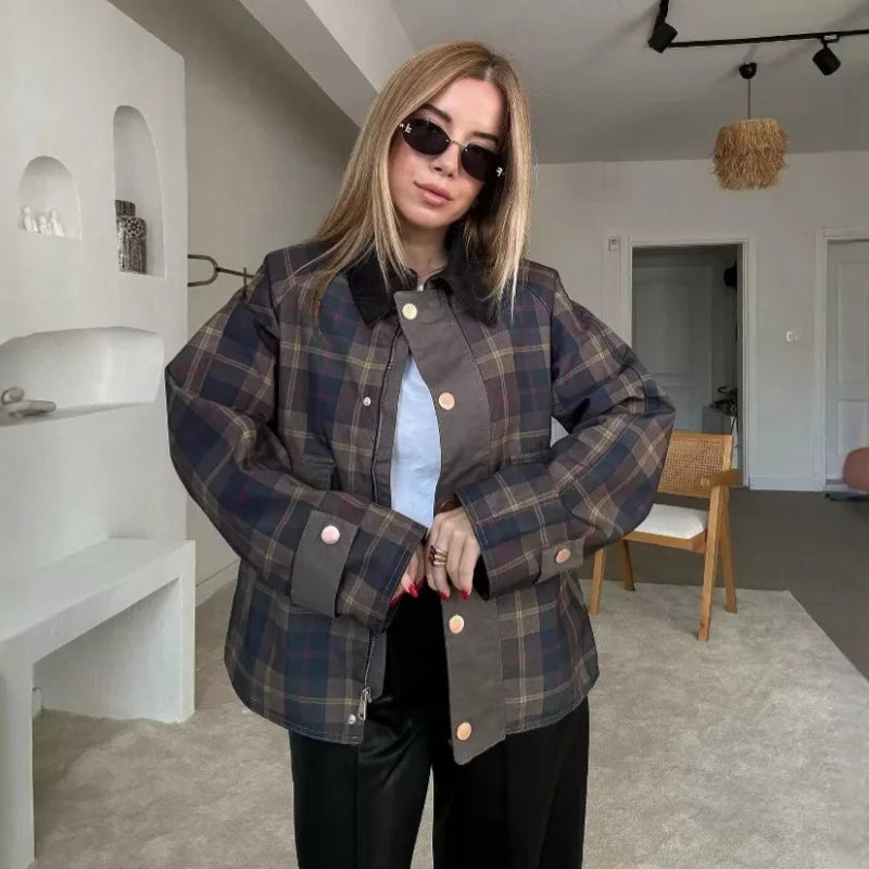 Tartan Corduroy Collar Shacket