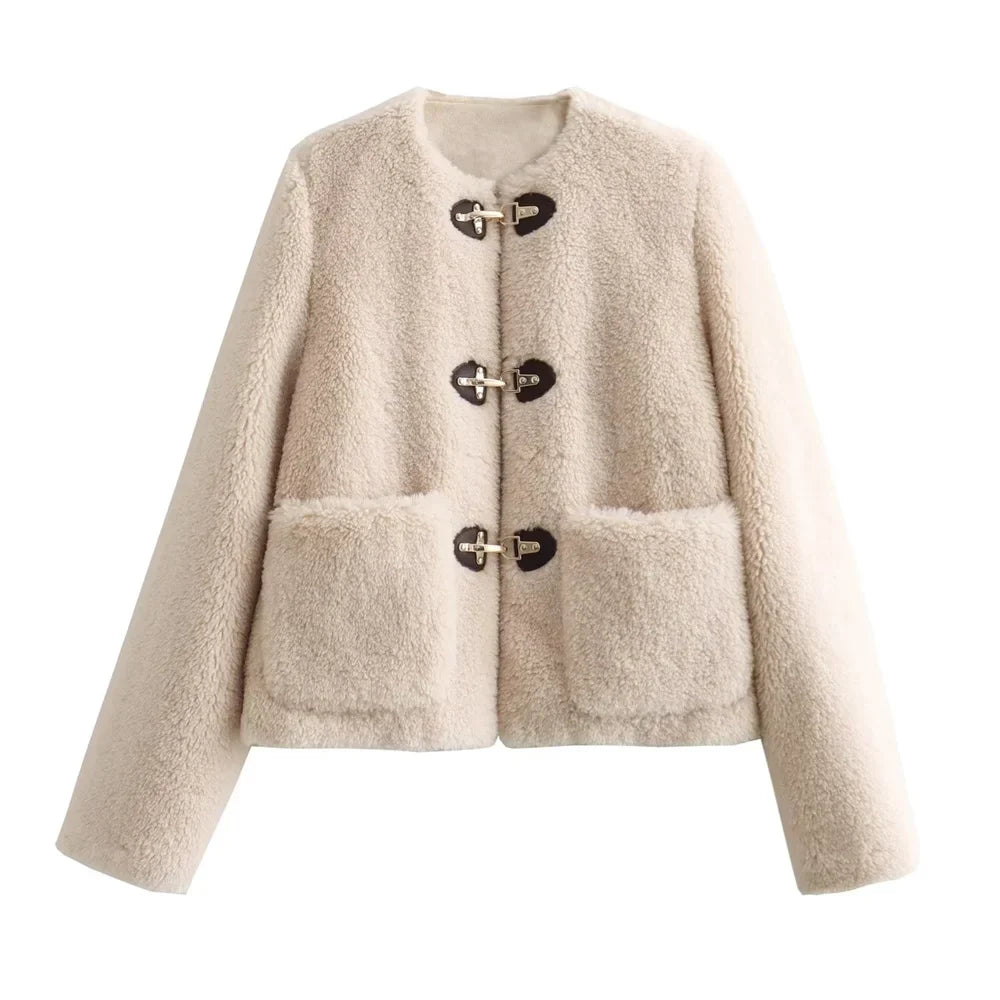 Cropped Teddy Toggle Jacket