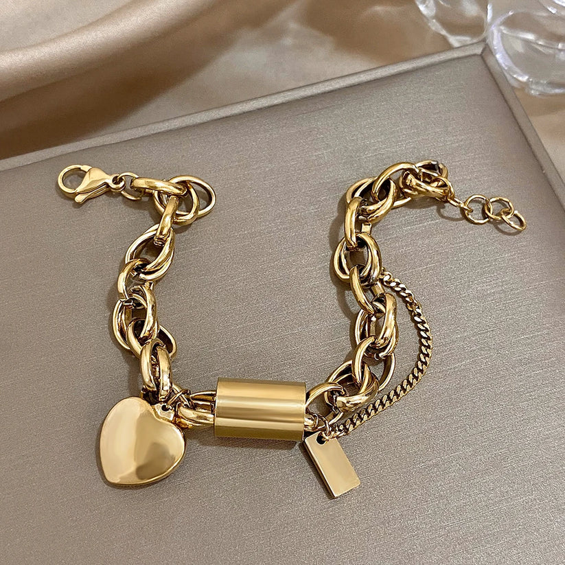 Chunky Chain Heart Charm Bracelet