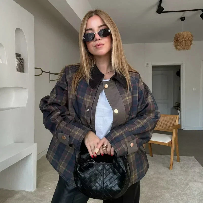 Tartan Corduroy Collar Shacket