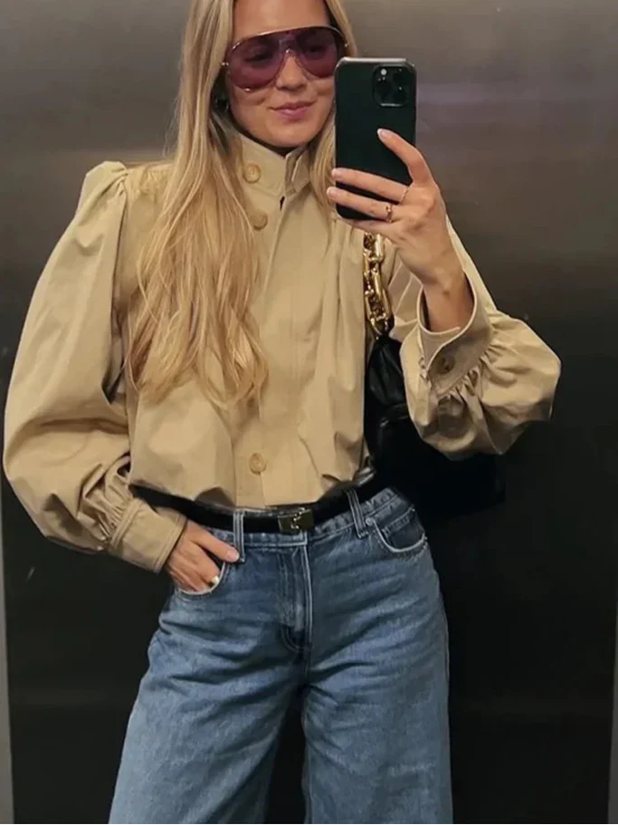 Cropped Puff Sleeve Jacket