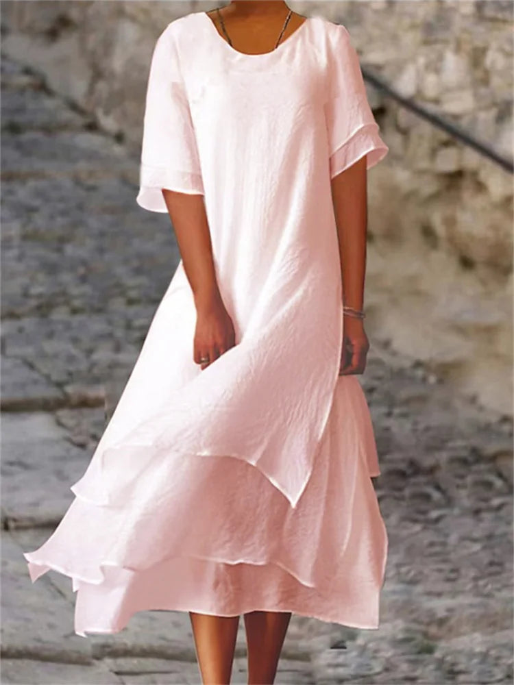 Double-Layer Slit Round-Neck Dress
