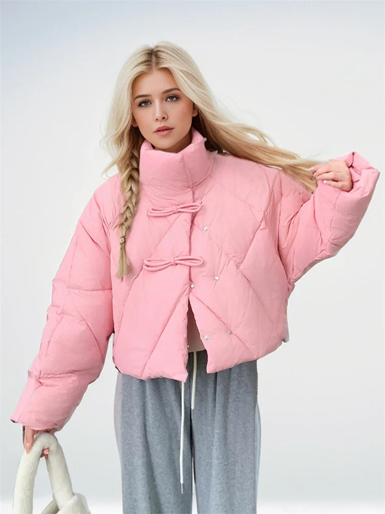 Cropped Bow Puffer Jacket