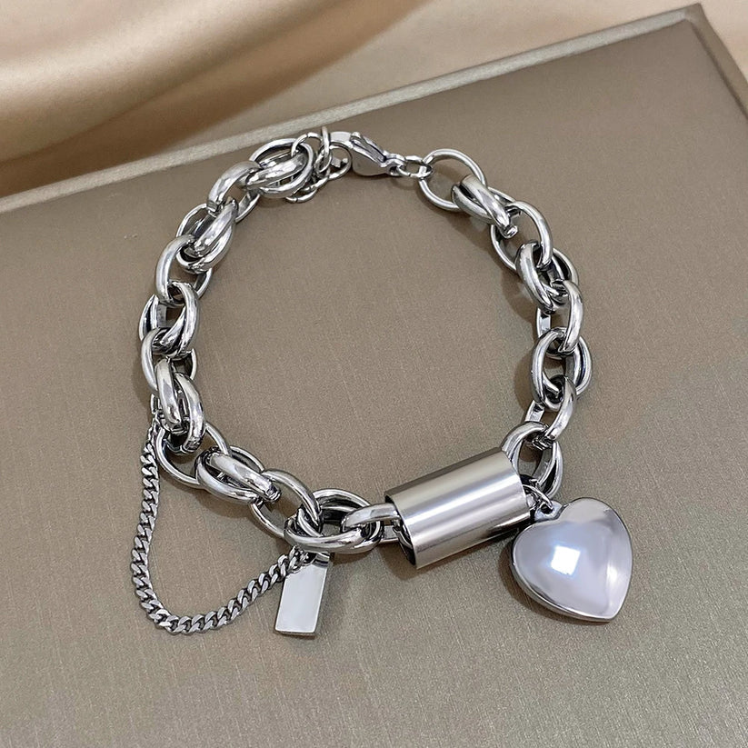 Chunky Chain Heart Charm Bracelet