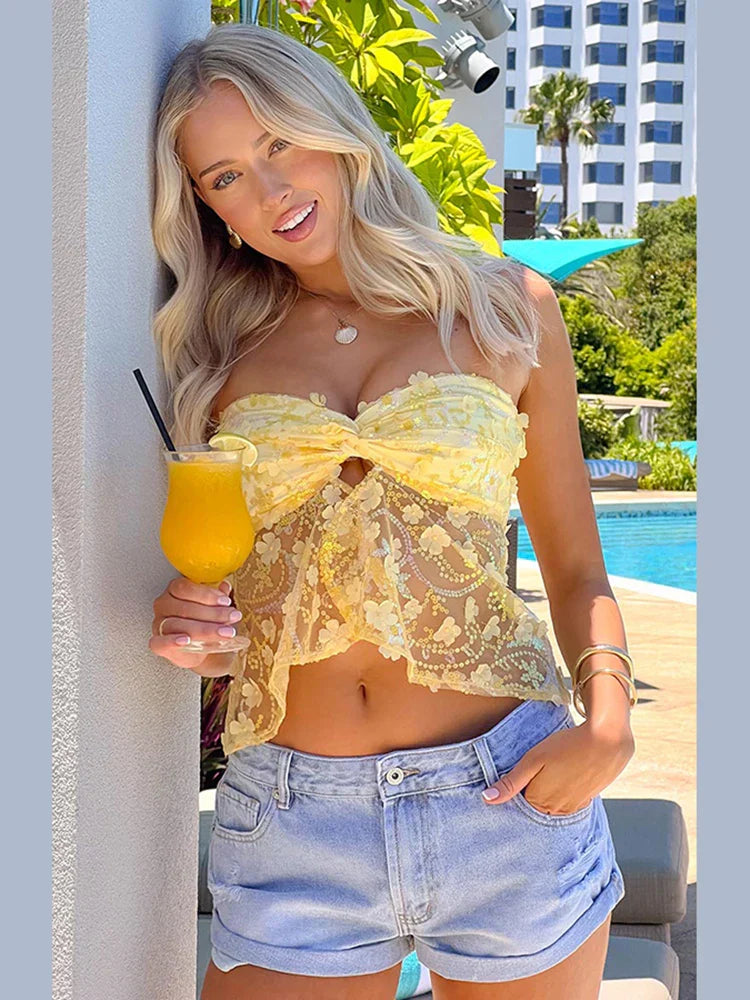 Butterfly Lace Bandeau Bow Top