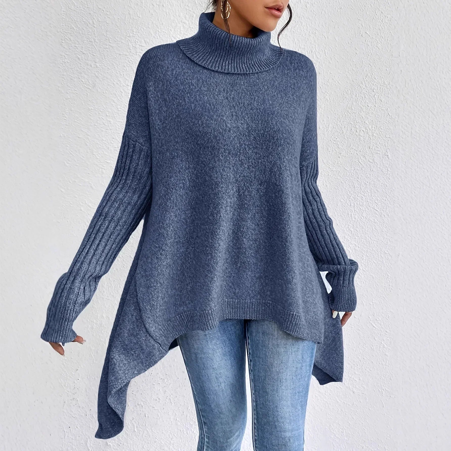Oversized Asymmetric Turtleneck Sweater