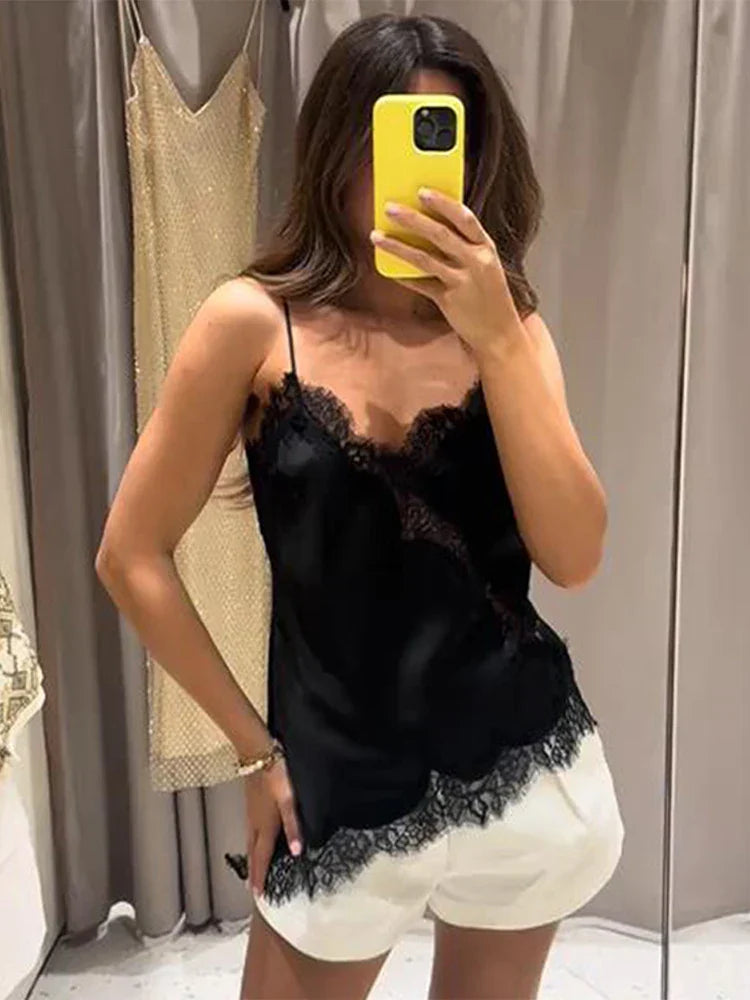 Satin Lace Trim Cami Top