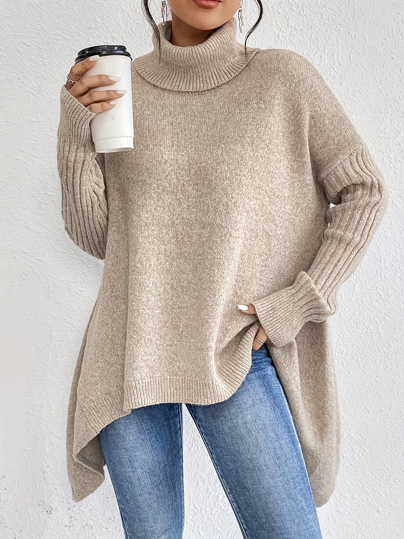 Oversized Asymmetric Turtleneck Sweater