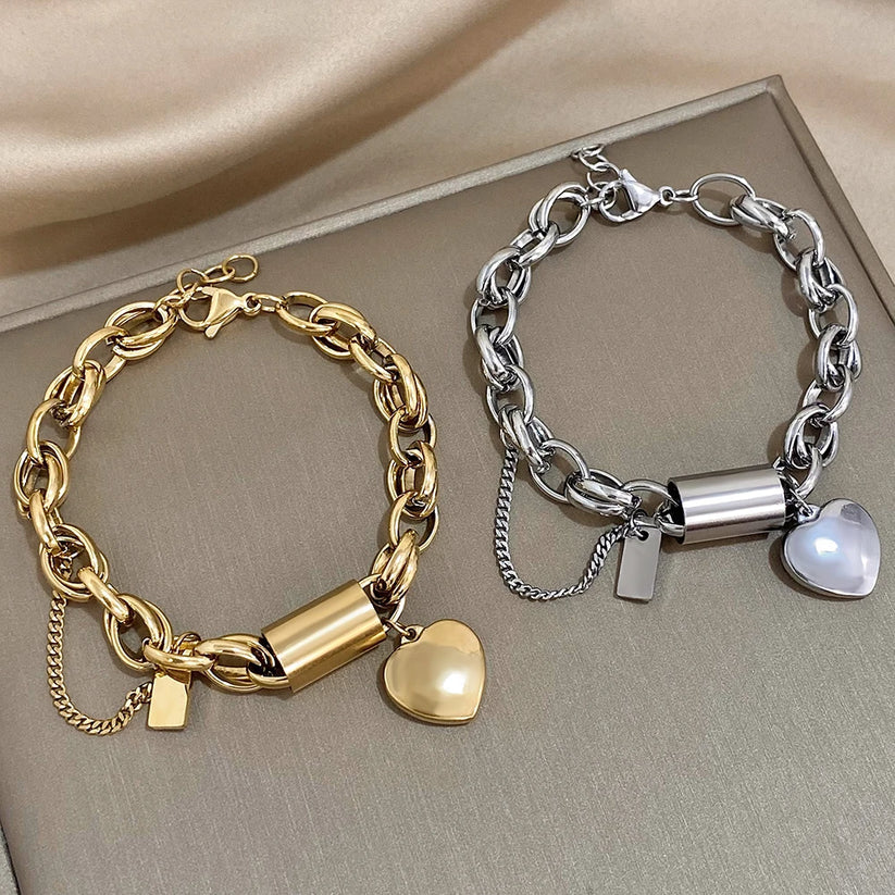 Chunky Chain Heart Charm Bracelet
