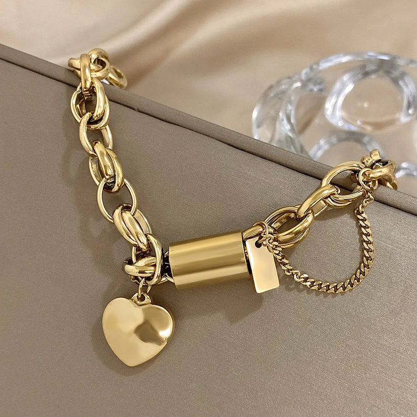 Chunky Chain Heart Charm Bracelet