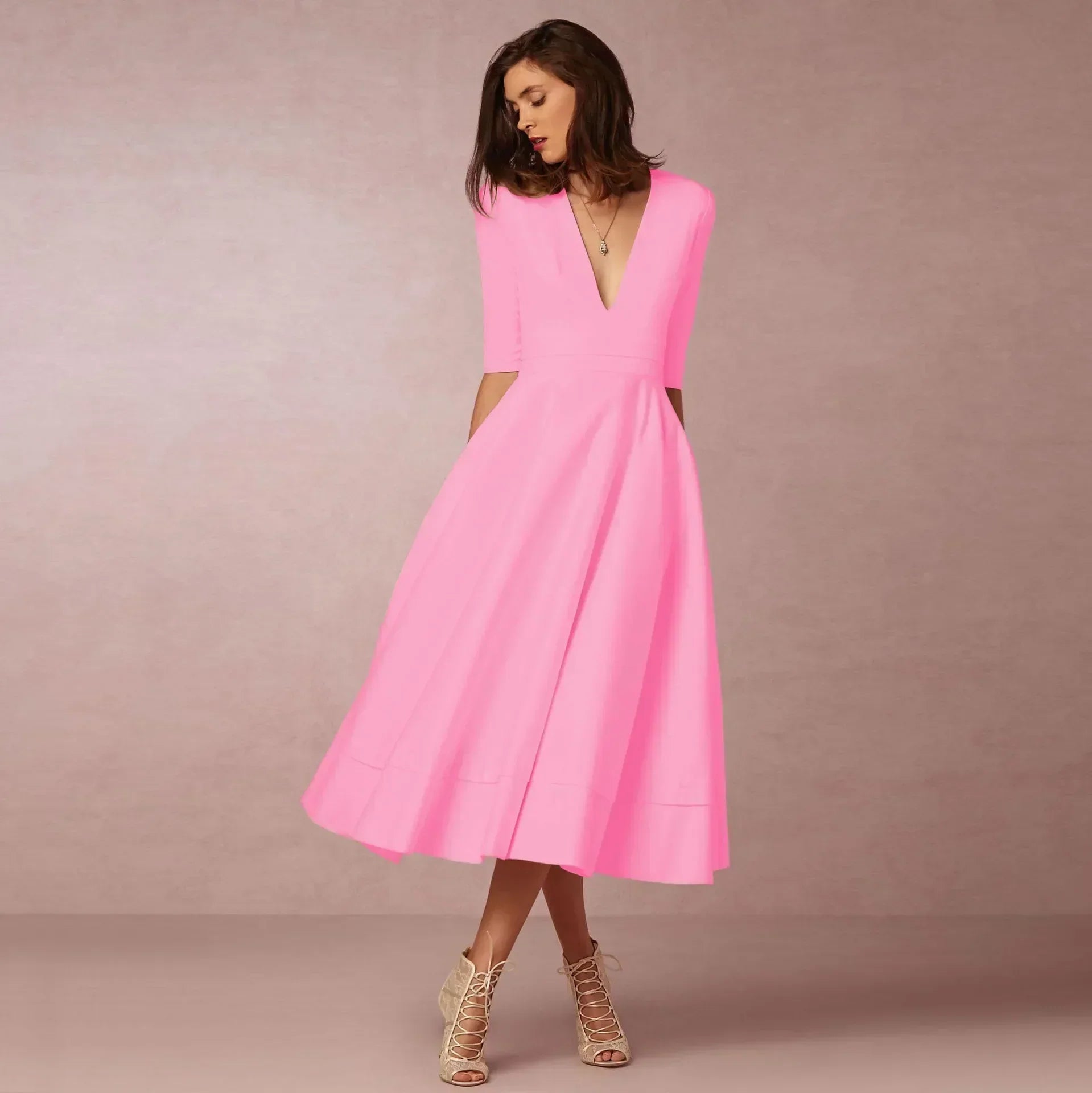 V-Neck Fit & Flare Midi Dress