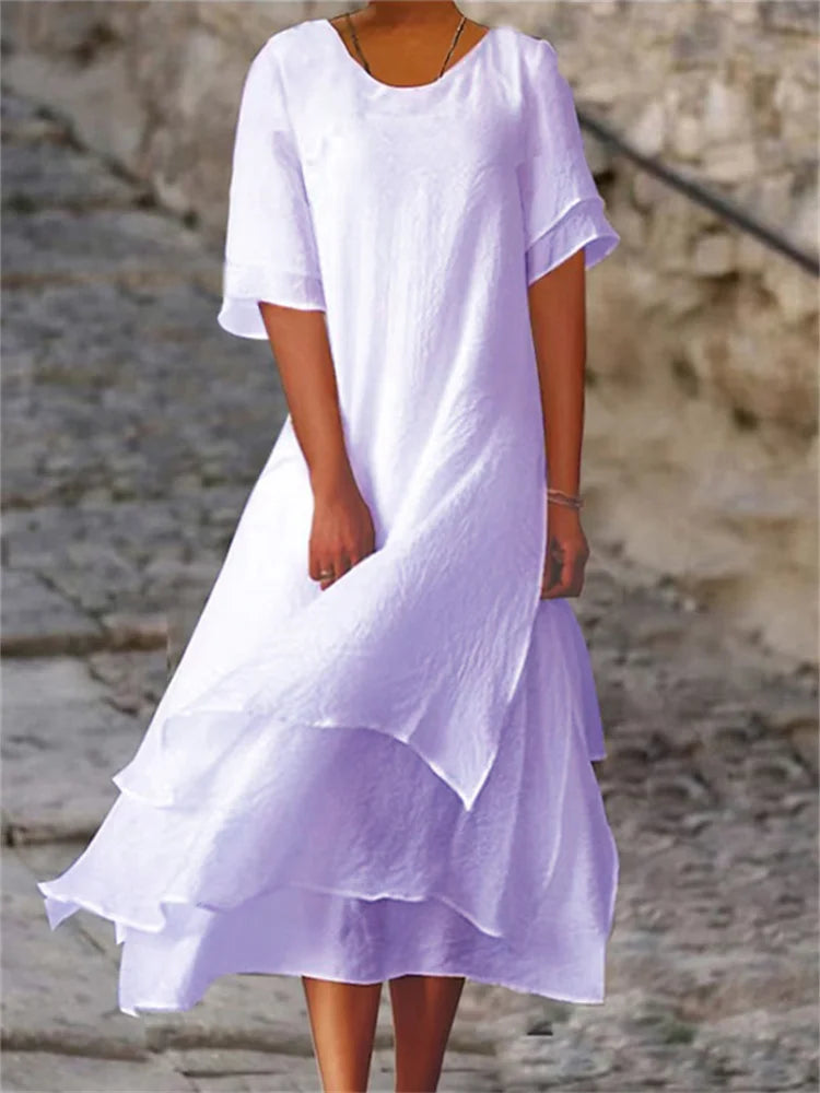 Double-Layer Slit Round-Neck Dress