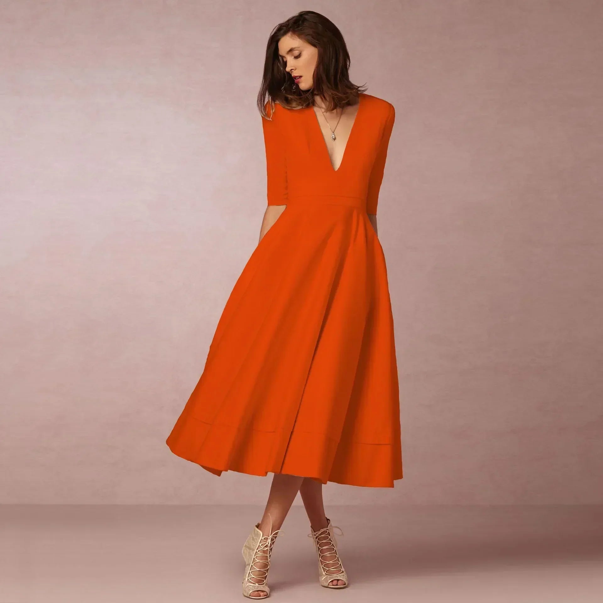 V-Neck Fit & Flare Midi Dress