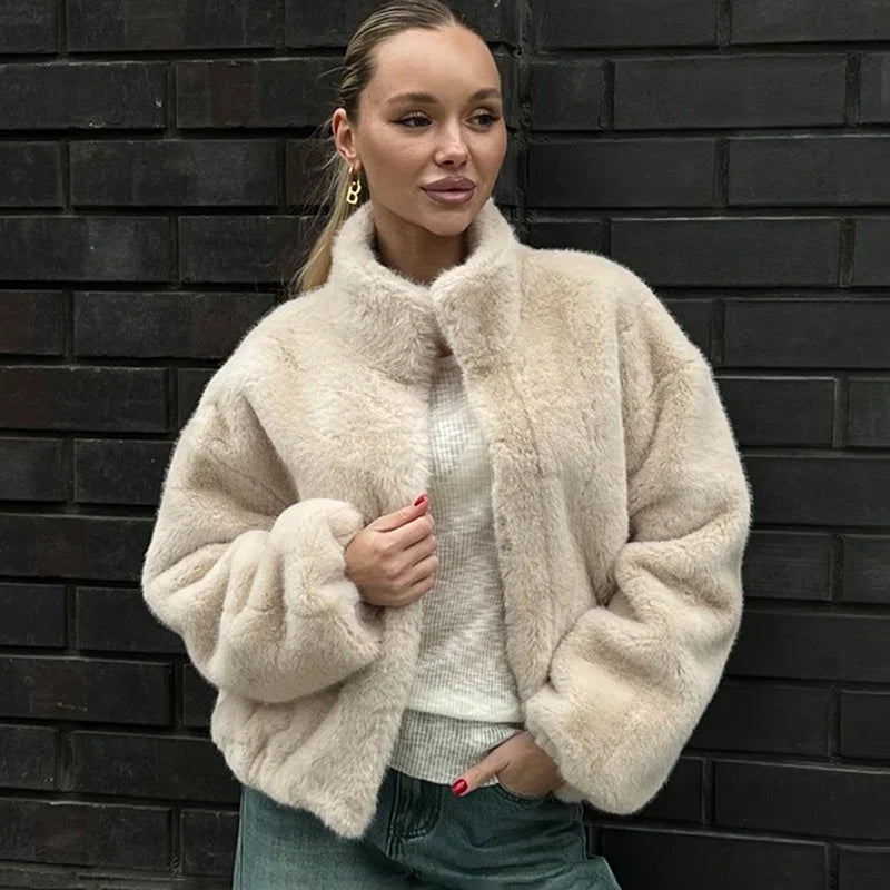 Cropped Faux Fur Teddy Jacket