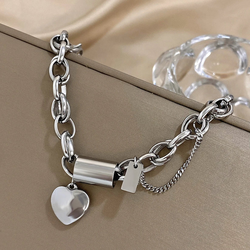 Chunky Chain Heart Charm Bracelet