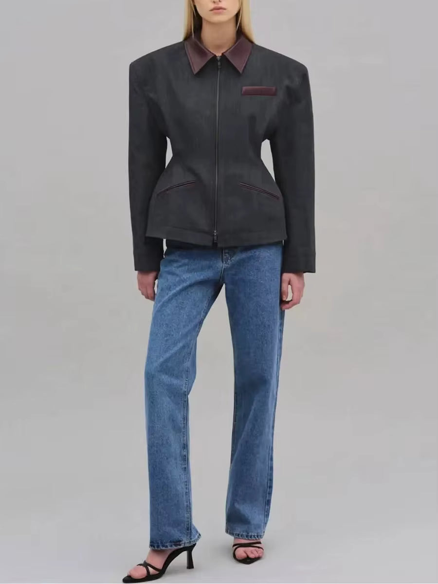 Contrast Collar Tailored Zip Jacket