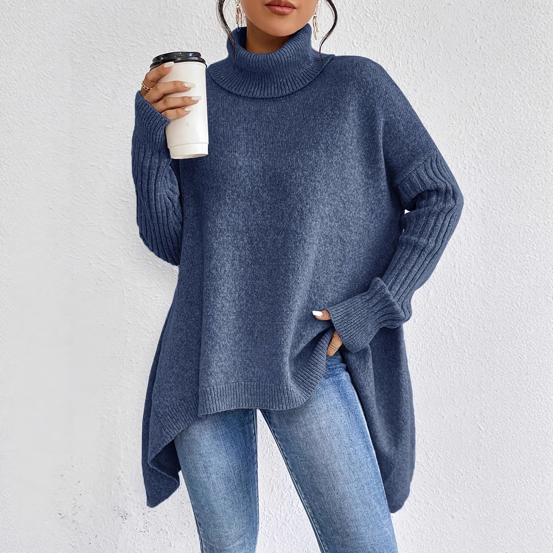 Oversized Asymmetric Turtleneck Sweater