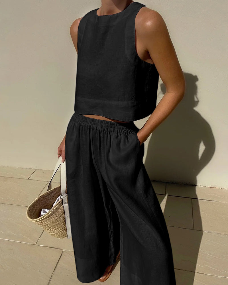Wide-Leg Linen Two-Piece Set