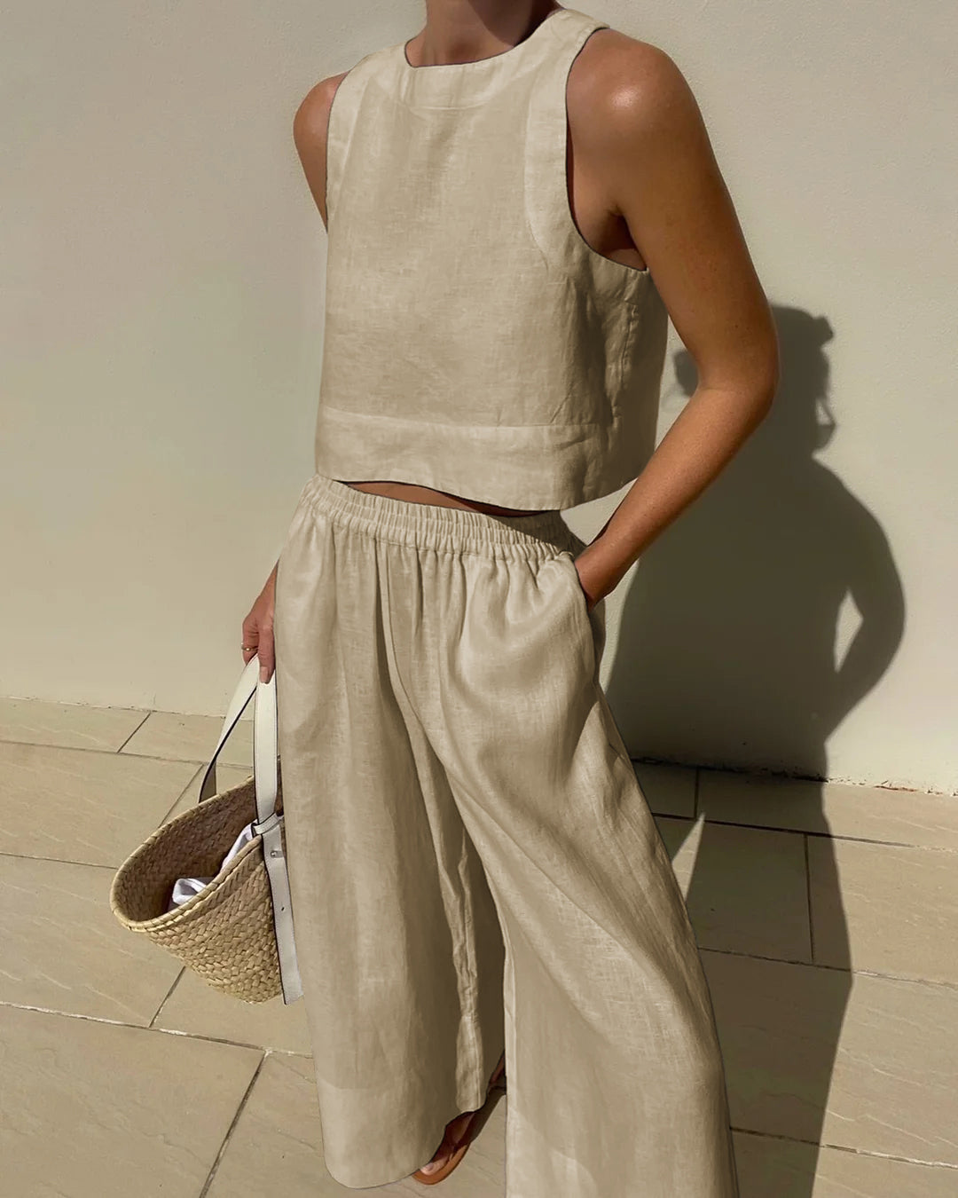 Wide-Leg Linen Two-Piece Set