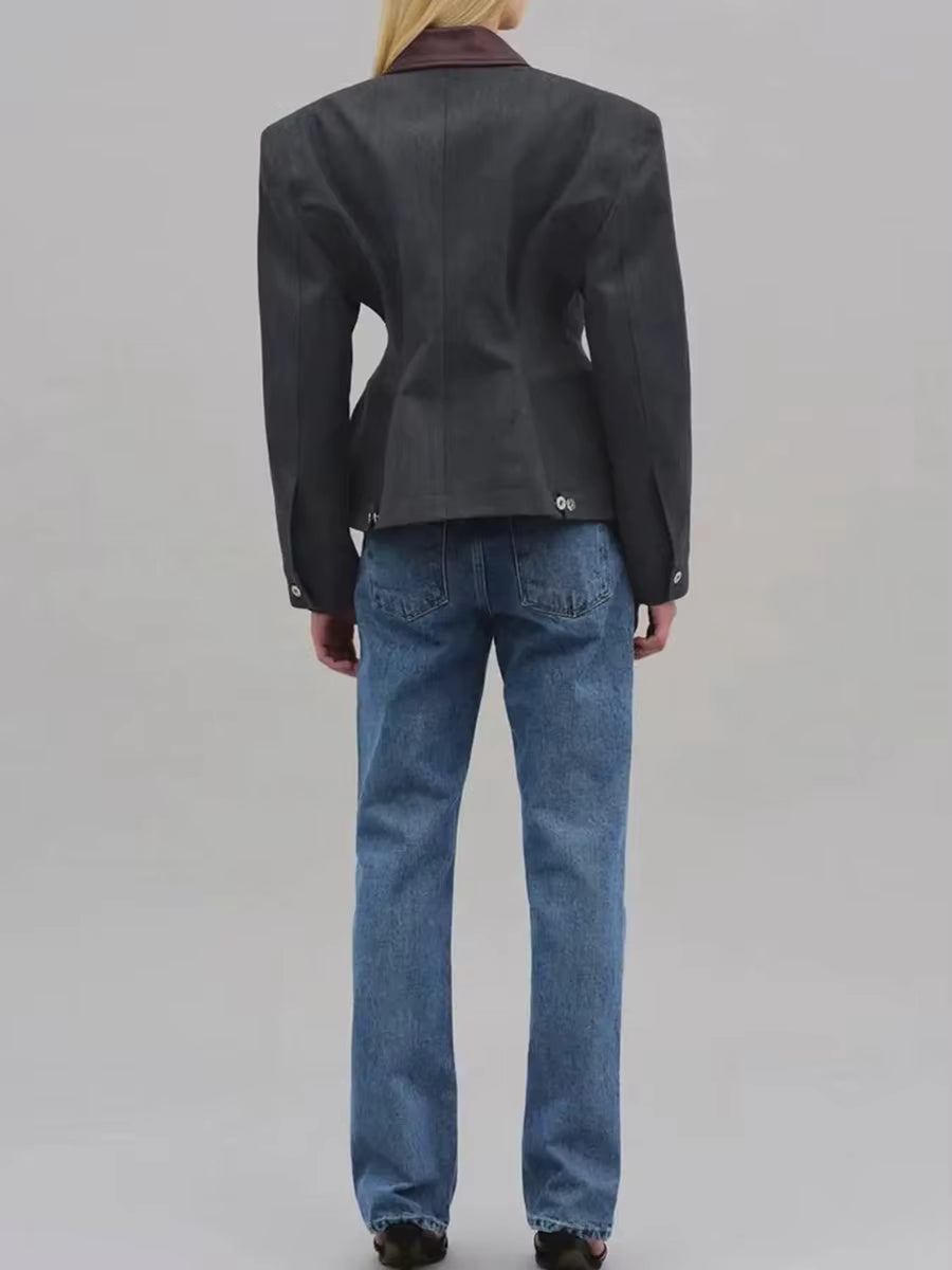 Contrast Collar Tailored Zip Jacket