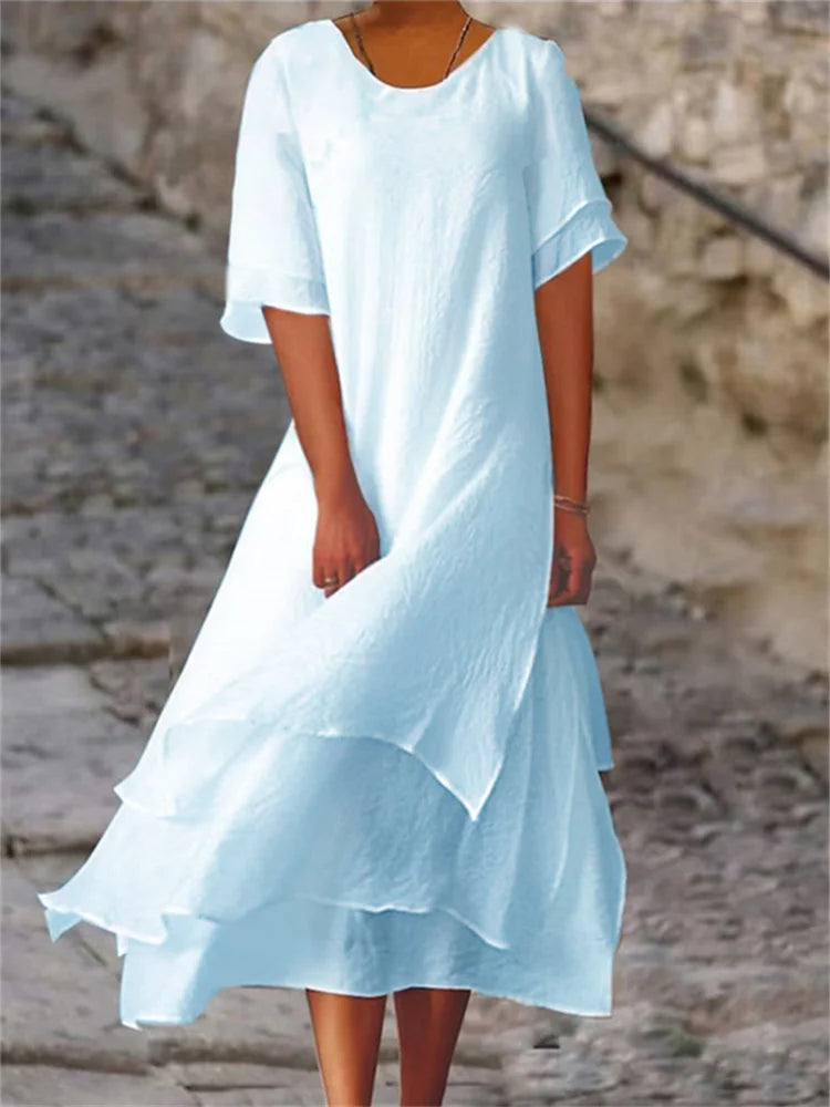 Double-Layer Slit Round-Neck Dress