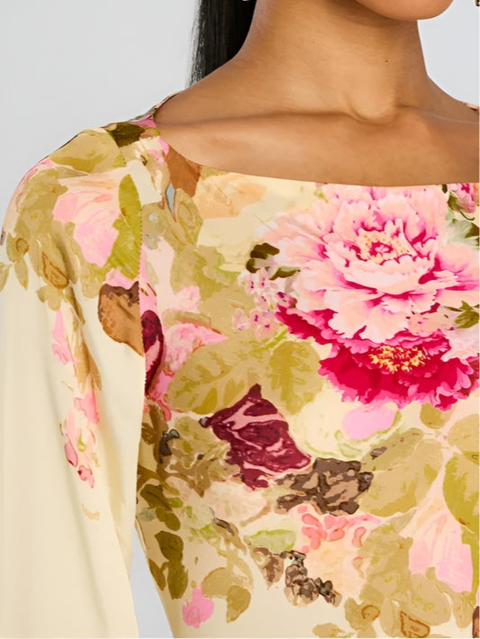 Floral Bell Sleeve Column Maxi Dress