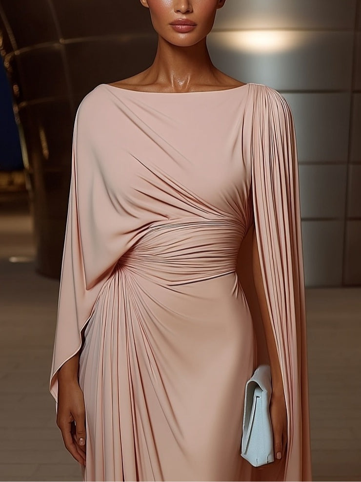 Cape Sleeve Ruched Maxi Dress