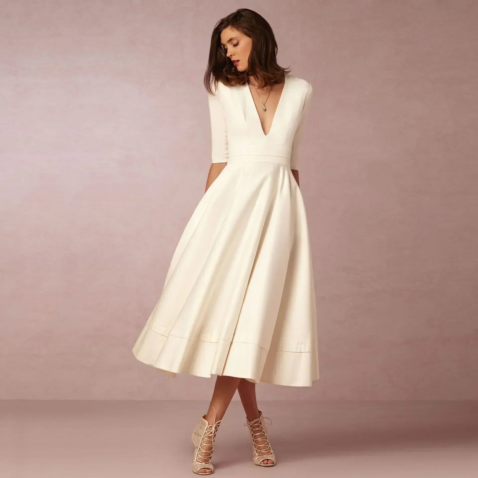 V-Neck Fit & Flare Midi Dress