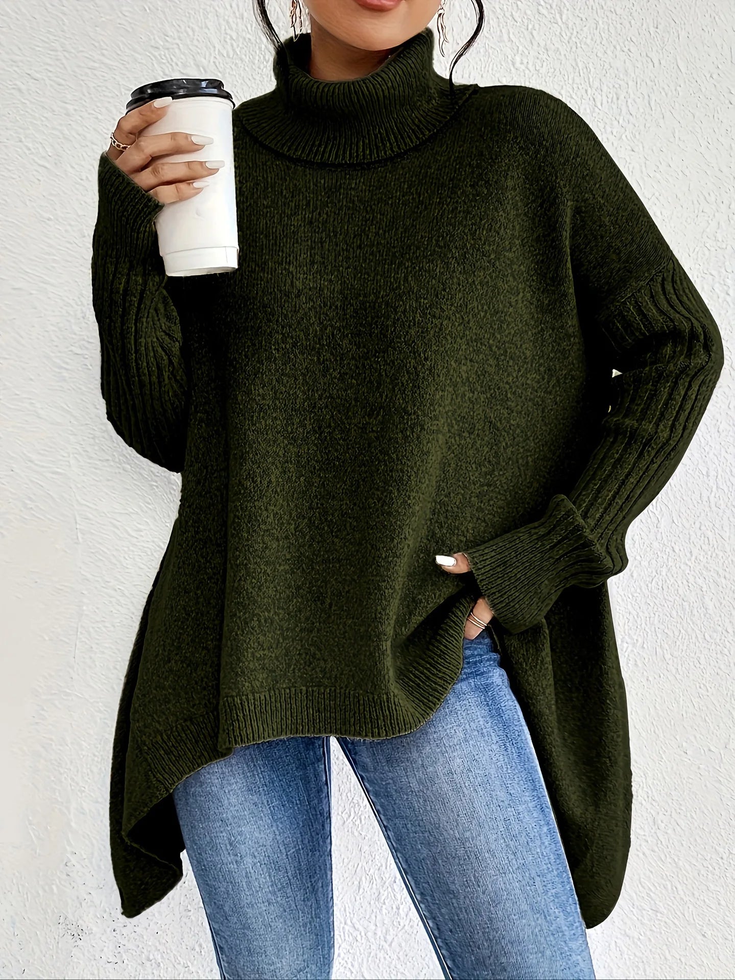 Oversized Asymmetric Turtleneck Sweater