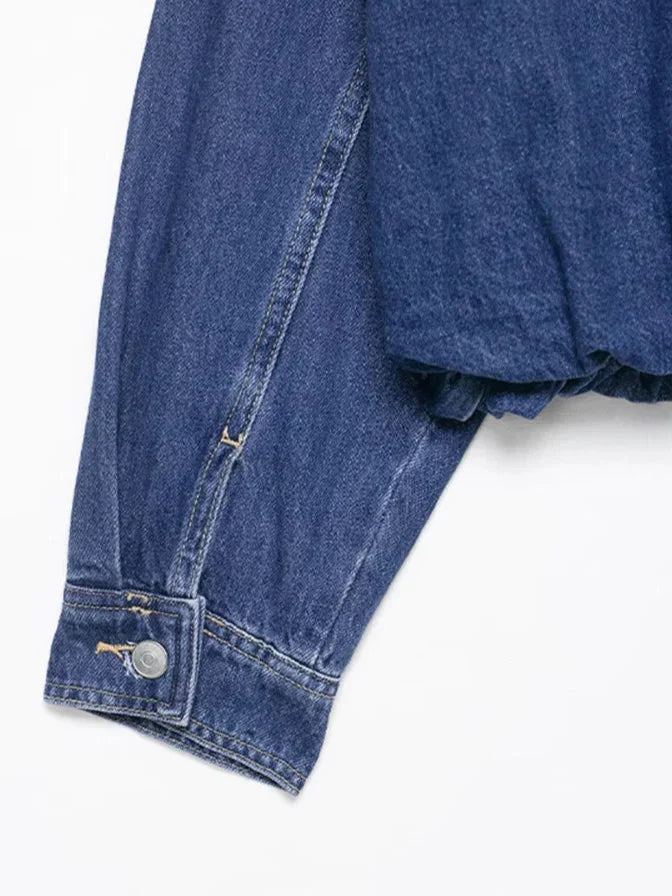 Cropped Zip Denim Bomber Jacket