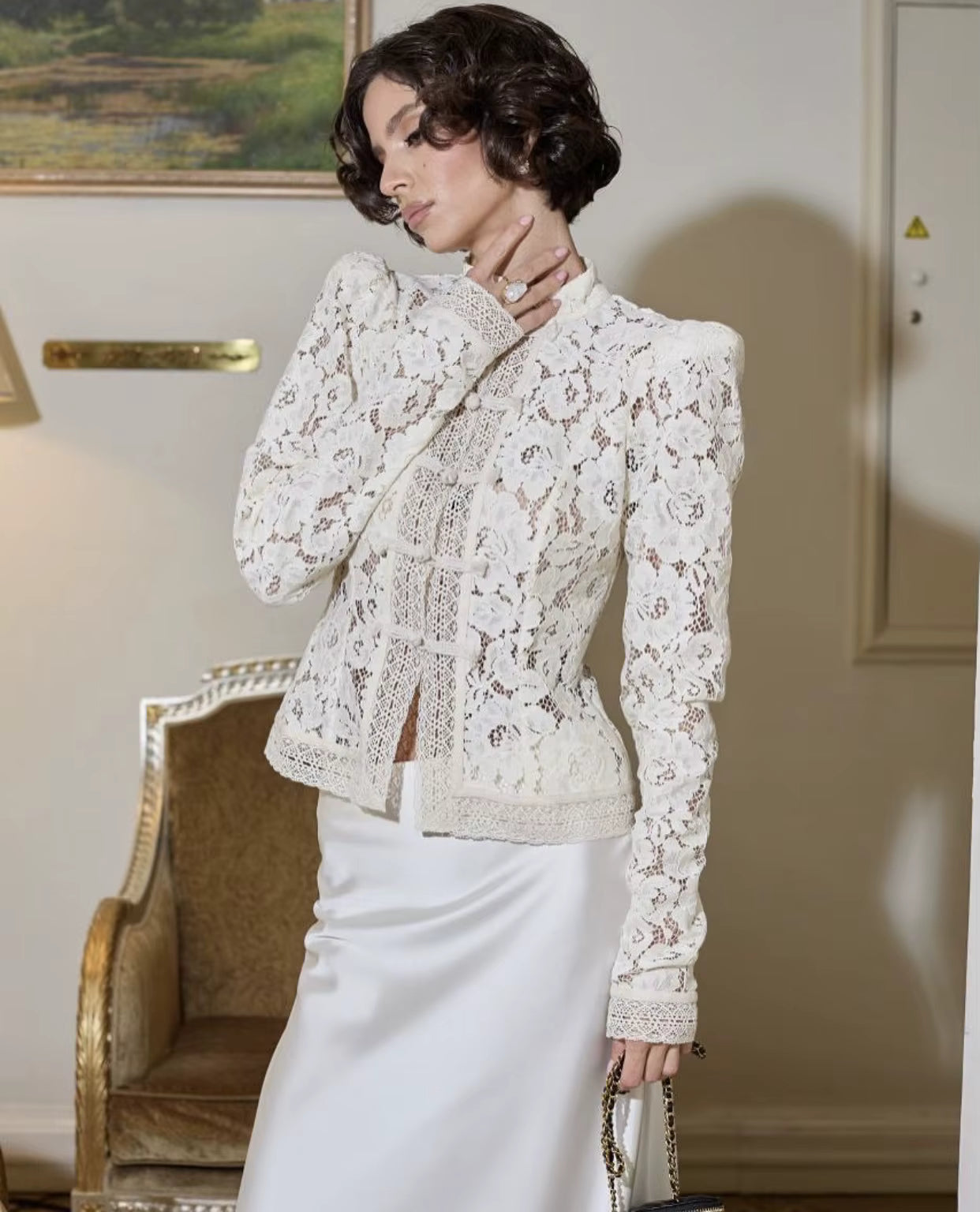 Victorian Lace Knot-Button Blouse