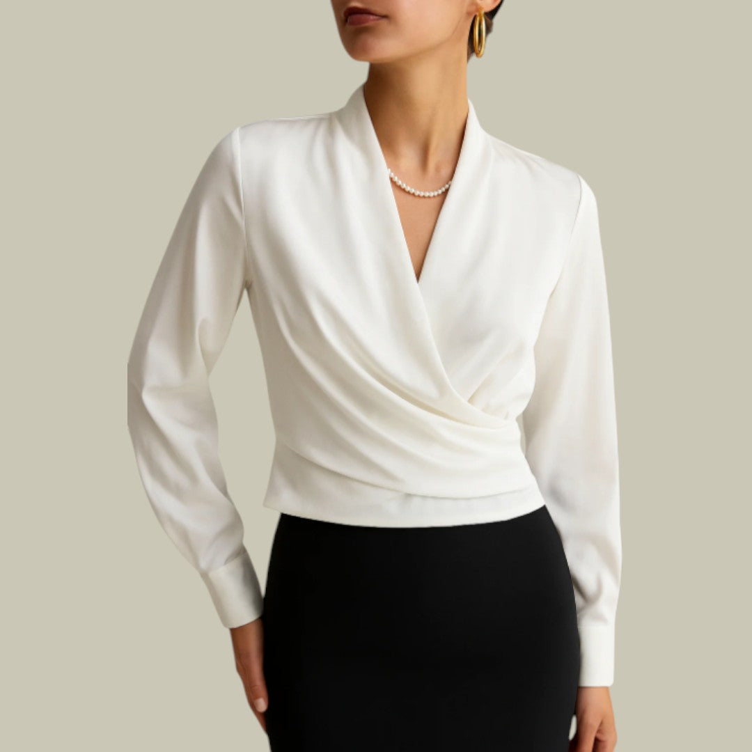 Satin Wrap-Front Blouse